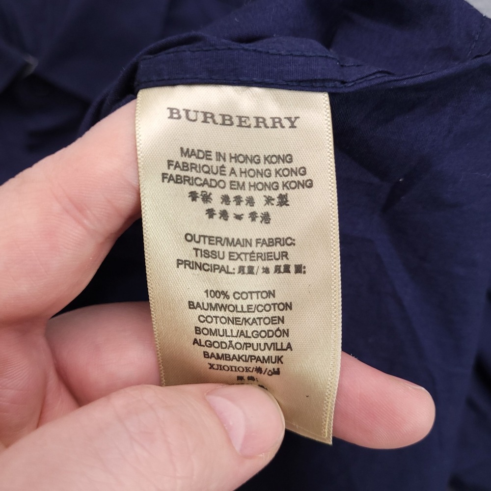 Burberry Button Up Shirt Mens Large Navy Blue Nova Check Flip Cuff Slim Fit - Picture 6 of 11